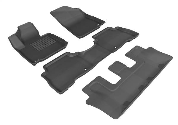 3D MAXpider - 3D MAXpider KAGU Floor Mat (BLACK) compatible with KIA SORENTO 7-SEATS 2014-2015 - Full Set