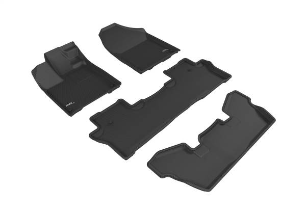 3D MAXpider - 3D MAXpider KAGU Floor Mat (BLACK) compatible with HONDA PILOT 7-PASSENGER 2016-2022 - Full Set