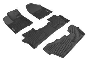 3D MAXpider - 3D MAXpider MAXTRAC Floor Mat (BLACK) compatible with HONDA PILOT 8-PASSENGER 2016-2022 - Full Set - Image 1